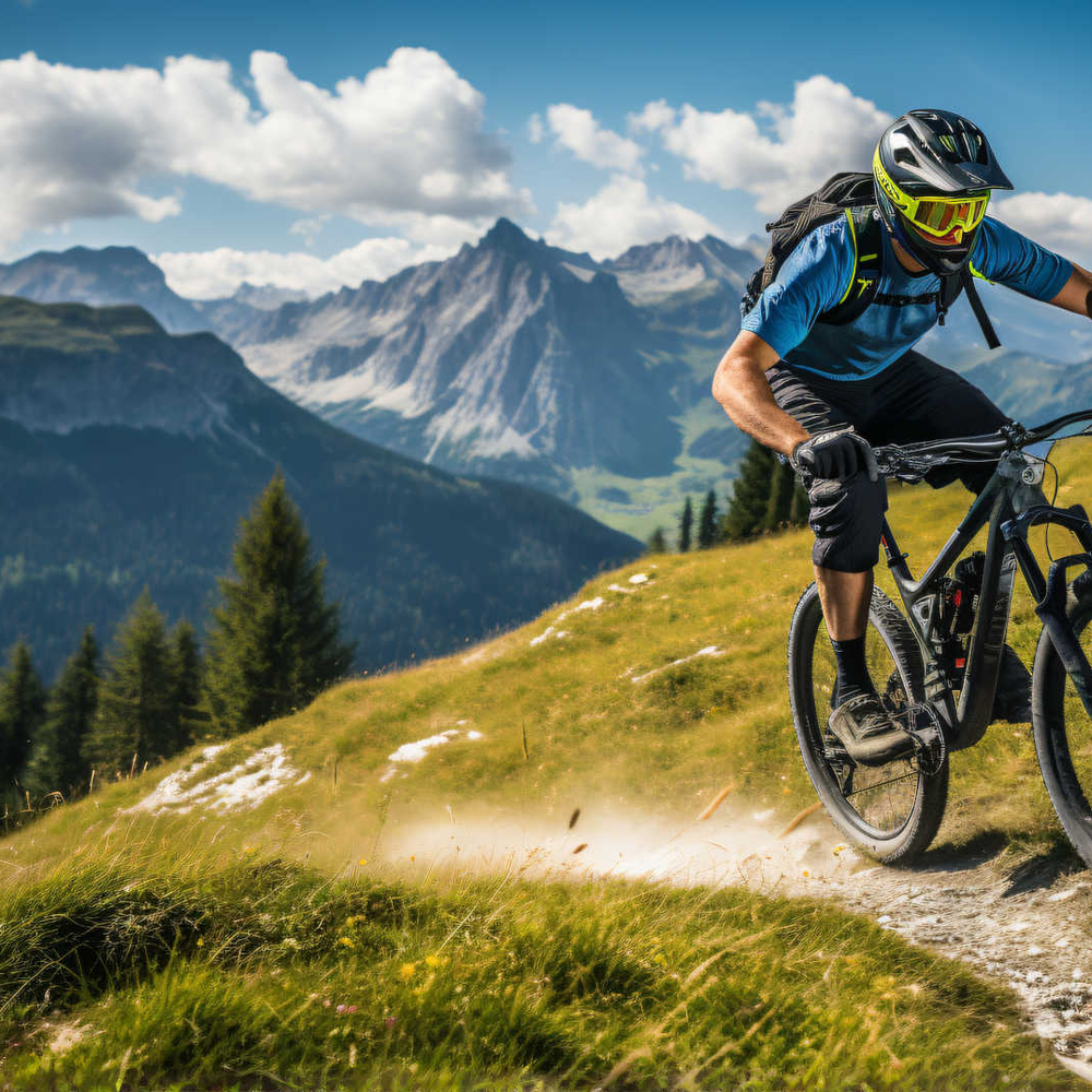 Mountainbikefahrer in den Alpen